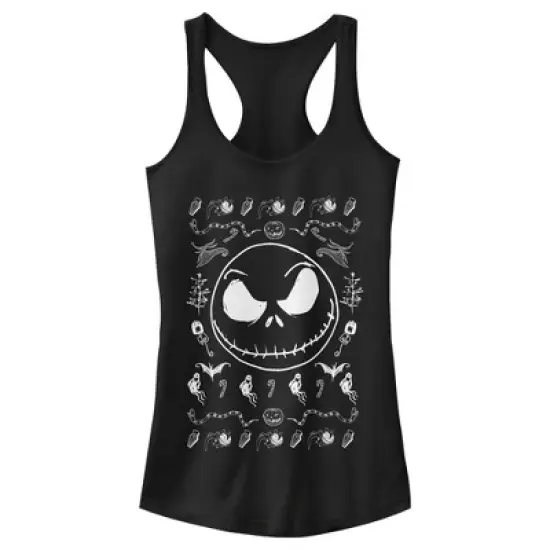Junior's The Nightmare Before Christmas Halloween Jack Skellington Sweater Print Racerback Tank Top image {4}