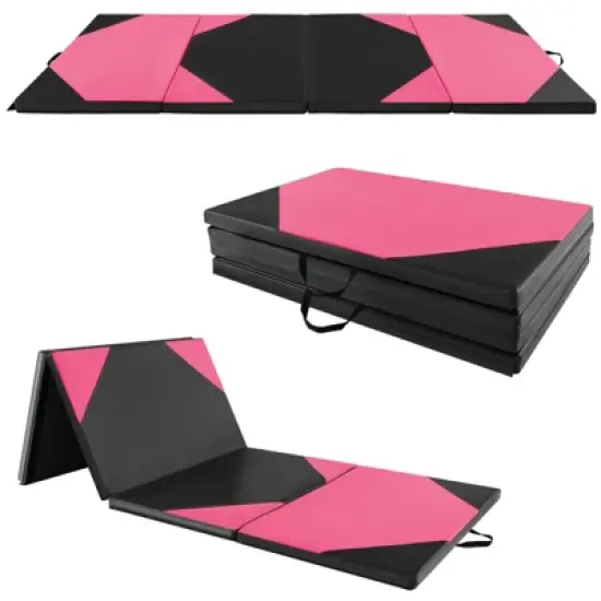 Costway 10' x 4' x 2'' 4-Panel Folding Gymnastics Exercise Mat w/ Hook & Loop Fasteners Purple/Pink/Blue/Rose Red image {14}