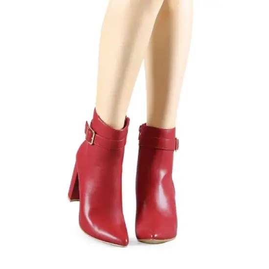 Allegra K Women's Pointed Toe Buckle Decor Heel Ankle Booties image {1}