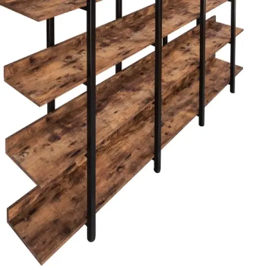 5 Tier Bookshelf Retro Industrial Style Open Storage Display Rack - ModernLuxe image {10}