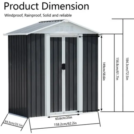 MOEPISY 5X3 Feet Dark Grey Outdoor Storage Shed image {1}
