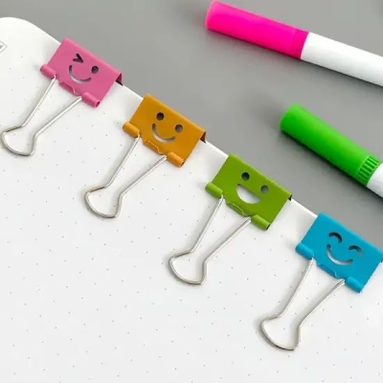 Wrapables Smiling Face Binder Clips for Office, Paper Clamps, Paper Clips, (Set of 48) Medium image {3}