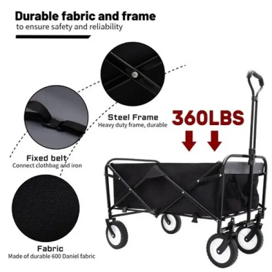 CAVINAS Foldable Shopping Cart with Strapping System,Beach Cart with All-Terrain Wheels,Wagon for Camping,Shopping,Sports,Gardening image {4}