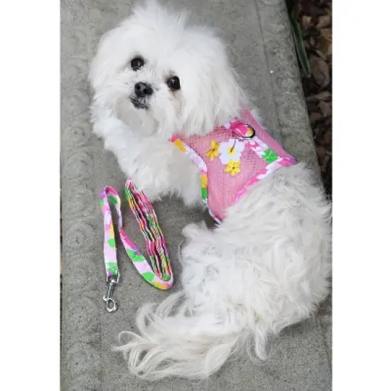 Doggie Design Cool Mesh Hawaiian Floral Dog Harness with Leash - Pink image {2}