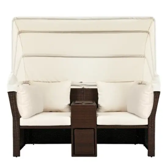 YOOCOZZ 2-Seater Outdoor Daybed with Foldable Awning & Cushions image {6}
