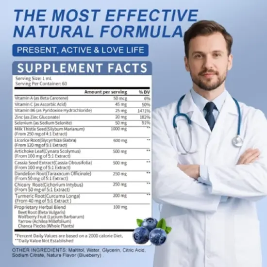 Mulittea 16 in 1 Liver Detox Cleanse,Repair & Support Liquid Drops, 60ml (2 Fl.oz) - Blueberry Flavor image {7}