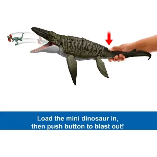 Jurassic World Rebirth Bite N Blast Mosasaurus Action Figure and Mini Dilophosaurus, Dinosaur Toy image {3}