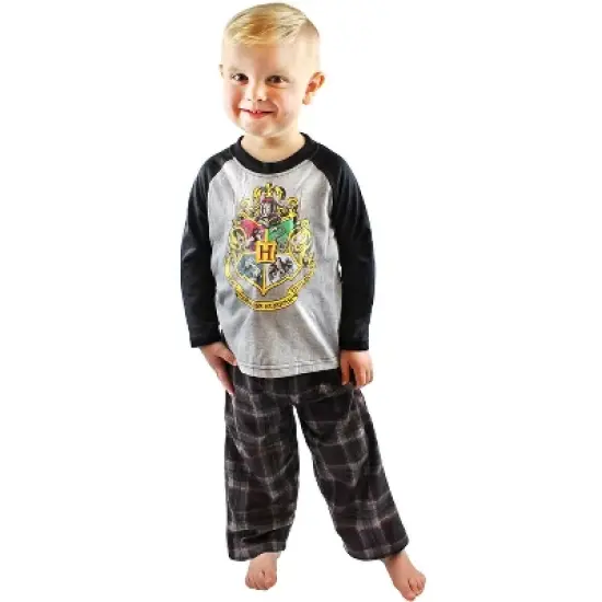 Intimo Big Boys Harry Potter Hogwarts School Crest Raglan Pajama Set Black image {3}