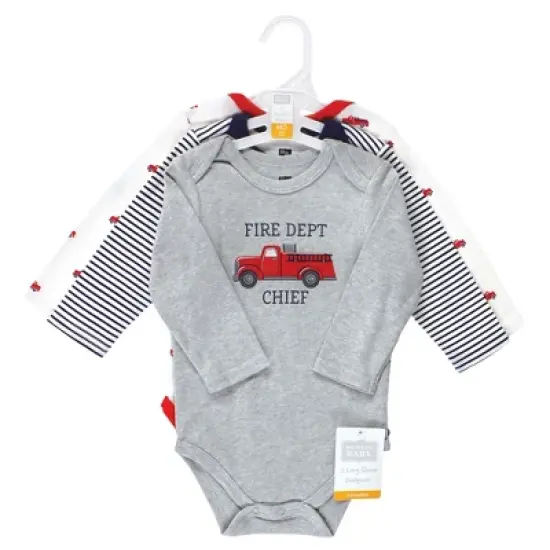 Hudson Baby Infant Boy Cotton Long-Sleeve Bodysuits, Fire Truck image {1}