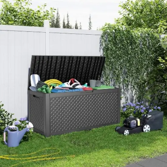 INFURNIC Deck Boxes, Outdoor Patio Storage Box with Handle, Waterproof Box for Storage Patio Furniture Garden Tools, Black, 48"*21.4"*24.5" image {2}