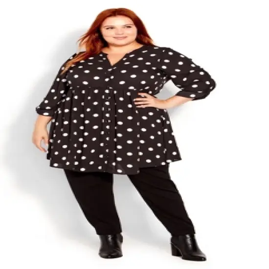 Women's Plus Size Gathered Waist Tunic - black spot | EVANS image {3}