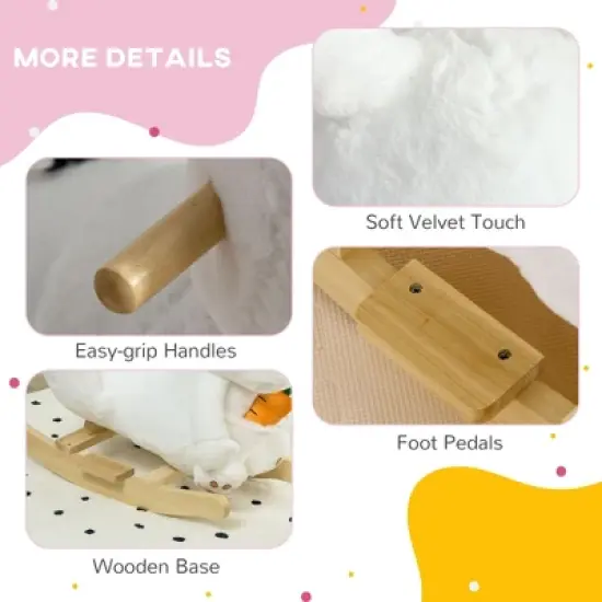 Cesicia Baby Rocking Horse, Bunny Rabbit Themed Rocker with Carrot Toy, Realistic Sound, & Pedals for Boy Girl Aged 18-36 Months, White image {7}