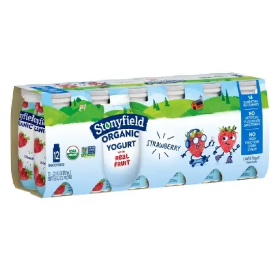 Stonyfield Organic Kids' Strawberry Yogurt Smoothies - 12pk/3.1 fl oz Bottles image {7}
