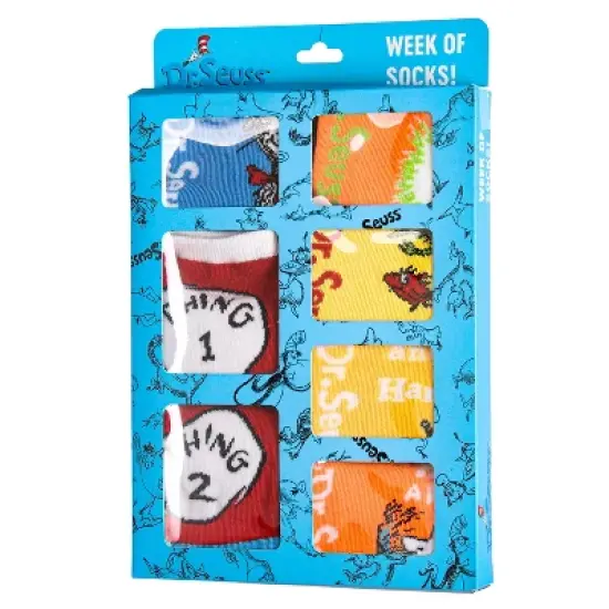 Dr. Seuss Book Titles and Characters Kids Week Of Socks Box Set 7 Pairs Multicoloured image {1}