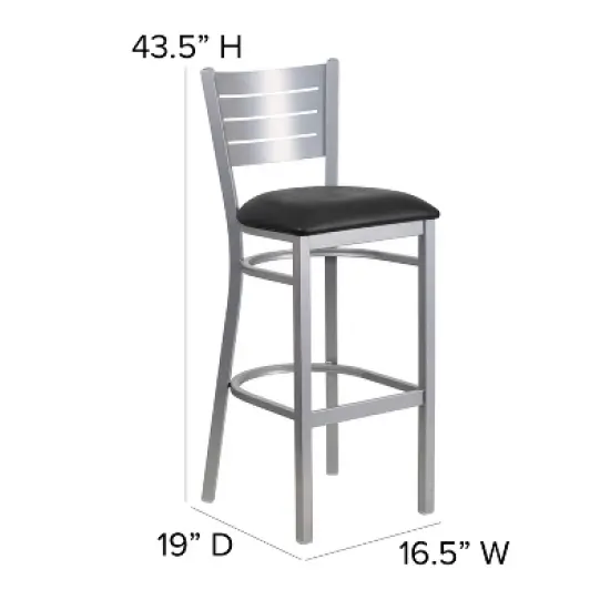 Emma and Oliver Silver Slat Back Metal Restaurant Dining Barstool image {3}