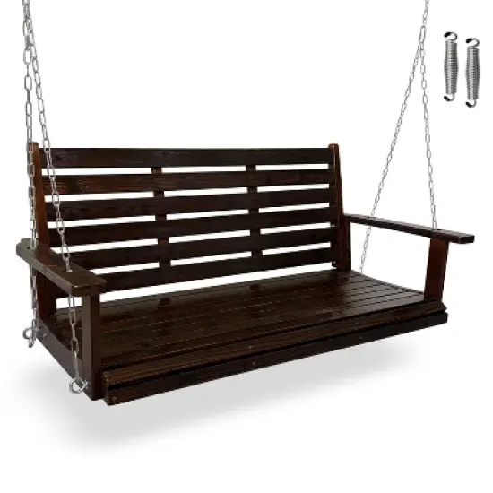 Fortune Candy Wooden Porch Swing 2-Seater Extra Large, Ergonomic Seat, Bench Swing with Hanging Chains, for Outdoor Patio Garden Yard image {10}