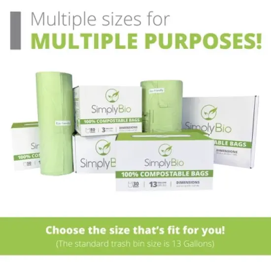 Simply Bio 13 Gal. Compostable Trash Bags with Flat Top, Heavy-Duty, 0.87 MIL,50-Count image {5}