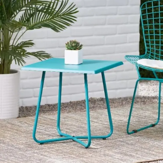 CAVINAS Outdoor Accent Table with Contemporary Symmetrical Design, Patio Side Table with X-Shaped Crossing Legs, Modern Steel Outdoor End Table image {9}