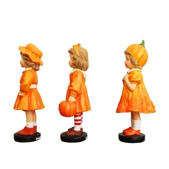 Inviting Pumpkin Girl Trio Set of Figurines, 6" Victorian Autumn Fall and Halloween Table Decoration| OrnamentallyYou image {8}