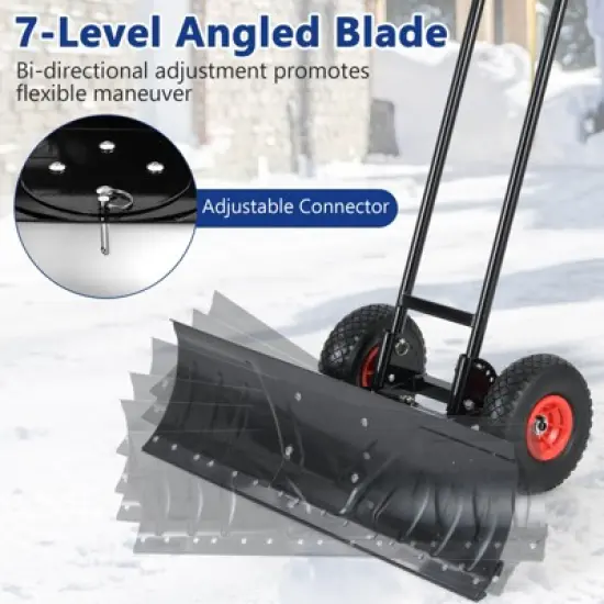 Costway 36" Snow Shovel Pusher with 10" Inflatable Wheels Adjustable Handle & Head Black image {6}