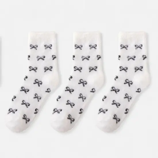 Anna-Kaci Women's 3-Pack Fuzzy Crew Socks with Allover Bow Pattern Soft Cozy Knit Winter Sock Set image {5}