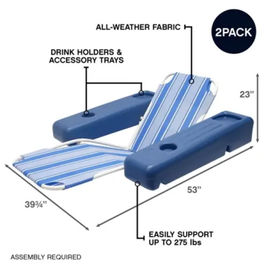 Poolmaster Caribbean Retro Floating Chaise Pool Lounger Recliner 2pk - Blue Striped image {2}