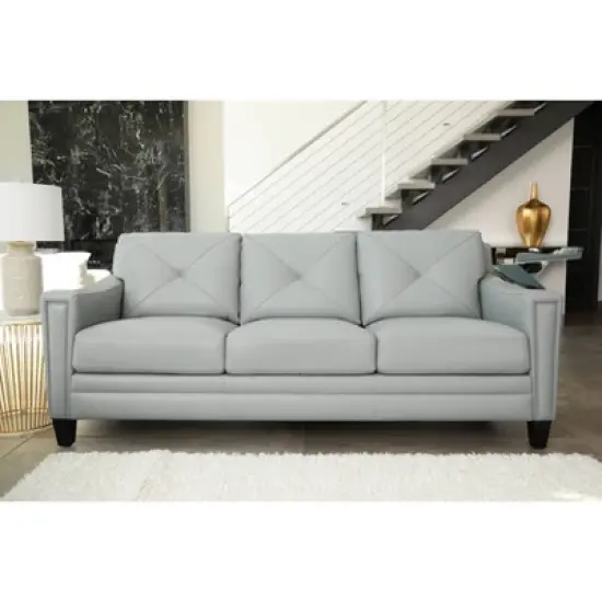 Anne Leather Sofa Light Blue - Abbyson Living image {1}