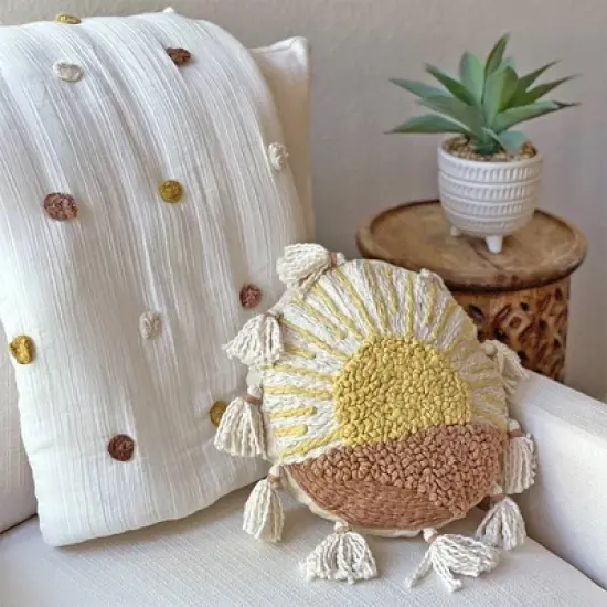 Crane Baby Embroidered Round Throw Pillow - Sunshine image {5}