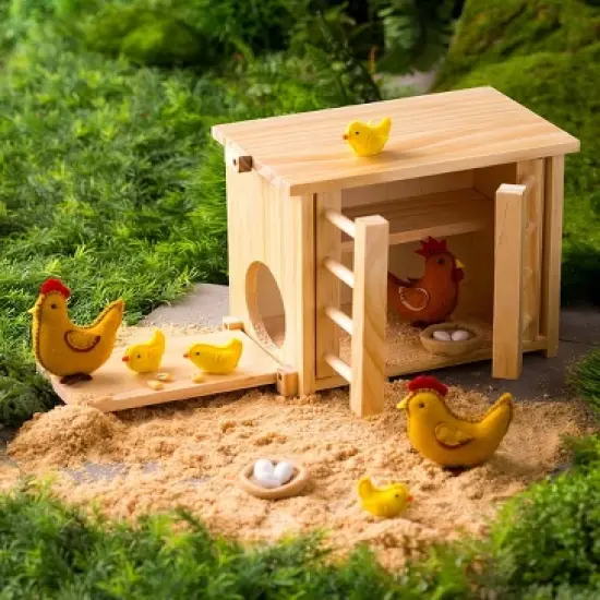 HearthSong Wooden Chicken Coop with Real Working Doors and Ramp for Imaginative Play, Measures 9_"L x 5_"W x 8"H image {3}