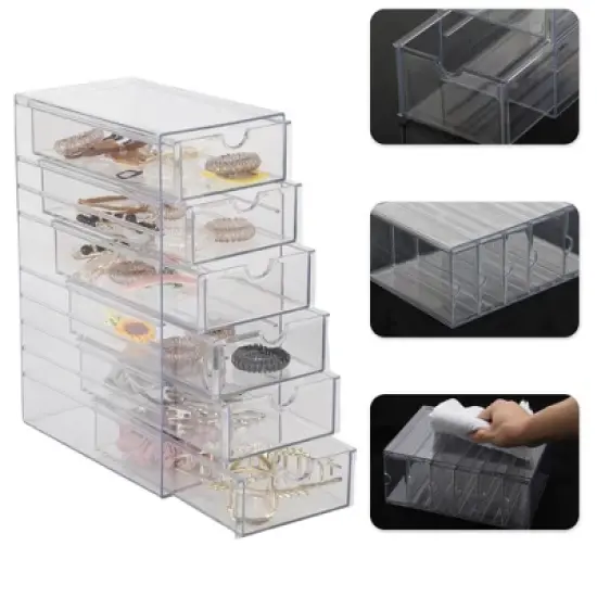 Unique Bargains Multi-layer Hair Accessories Organizer with 6 Drawers Clear 1 Pc image {4}