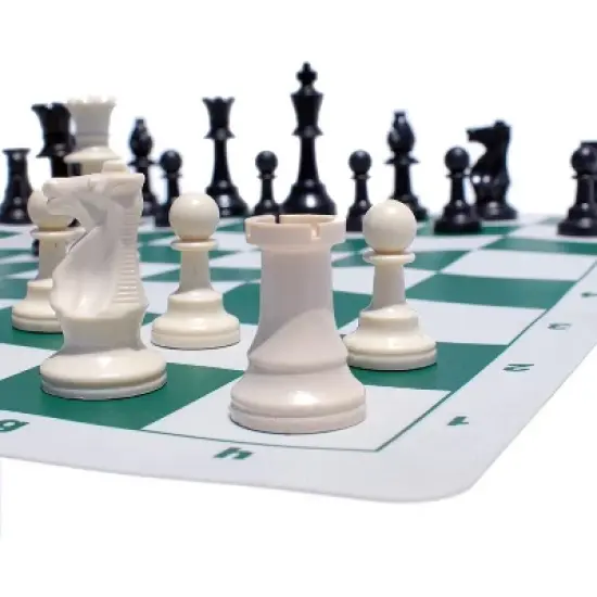 WE Games Complete Tournament Chess Set, Weighted Chess Pieces with Green Roll-up Chess Board and Travel Canvas Bag image {2}