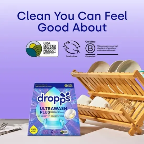 Dropps Dish UltraWash Plus Biobased Detergent Pods - Lemon Citrus - 40ct image {4}