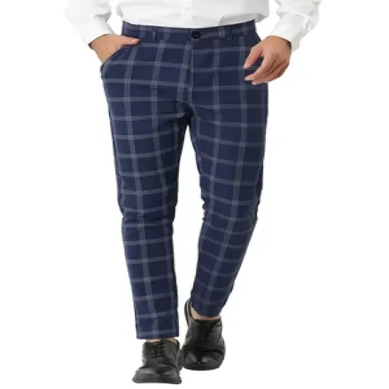Lars Amadeus Men's Dress Plaid Slim Fit Flat Front Business Pencil Pants with Pockets image {8}