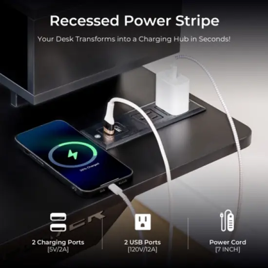 GTPLAYER Electric Standing Desk with Drawers, 48"/55" Height Adjustable Gaming Desk with Monitor Stand, Power Outlets & LED Lights image {4}