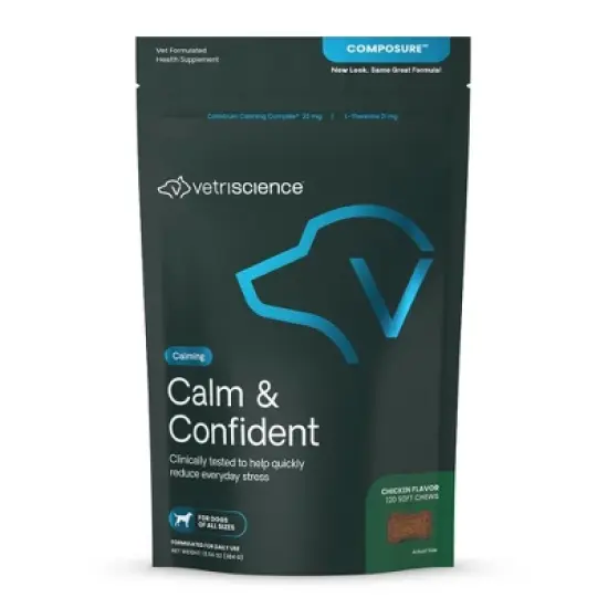 VetriScience Calm & Confident Chews for Dogs, Calming Behavior and Anxiety Support, Chicken Flavor, 120 Count Bag image {3}
