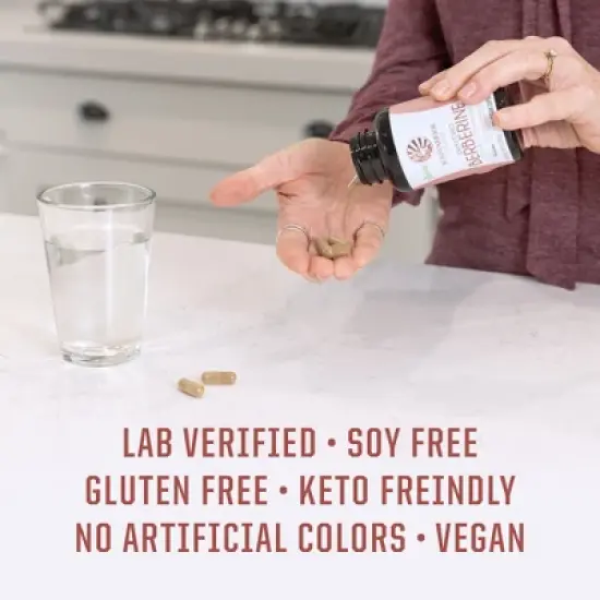 Berberine + Ceylon Cinnamon Capsules, Support Balanced Metabolism, Healthy Blood Sugar Levels & Weight Management, Sunwarrior, 60ct image {4}