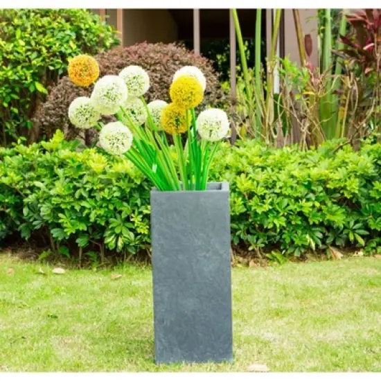Rosemead Home & Garden, Inc. 24" x 11" Rectangular Kante Lightweight Modern Tall Outdoor Planter Charcoal image {4}