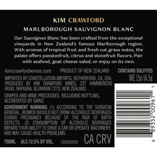 Kim Crawford Sauvignon Blanc White Wine - 750ml Bottle image {11}