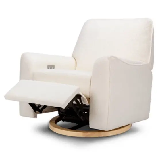 Nursery Works Sunday Power Recliner and Swivel Glider - Chantilly Sherpa/Light Wood Base image {3}