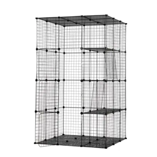 DOMETOUR 3-Tier Wire Cat Cage, Large Kennels Playpen with 3 Platforms, 3 Ramp Ladders and 4 Doors, 42" x 42" x 72", Black image {7}
