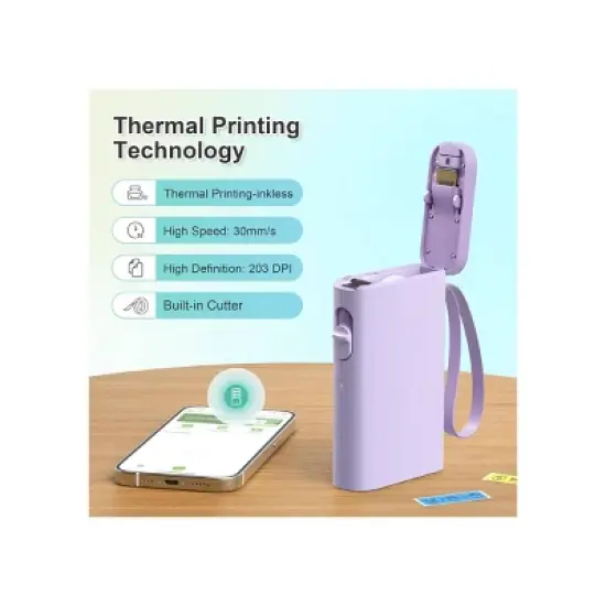 Nelko P21 Bluetooth Label Printer Purple with 14x40mm 100pc Roll and 14x40mm 180pc Roll image {1}