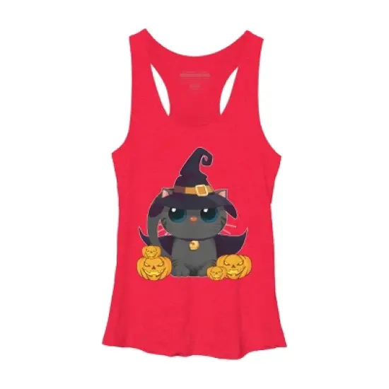 Women's Design By Humans Black Cat With Jack O Lantern Halloween Shirt By thebeardstudio Racerback Tank Top image {7}