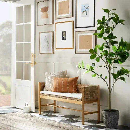 Elden Wood Bench with Woven Back and Loose Cushion Seat - Threshold&trade; designed with Studio McGee image {1}