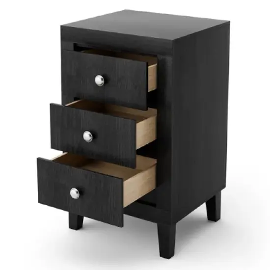 Costway Nightstand Sofa Side Coffee Table with  3 Drawer for Bedroom Living Room Black/Grey/White image {9}