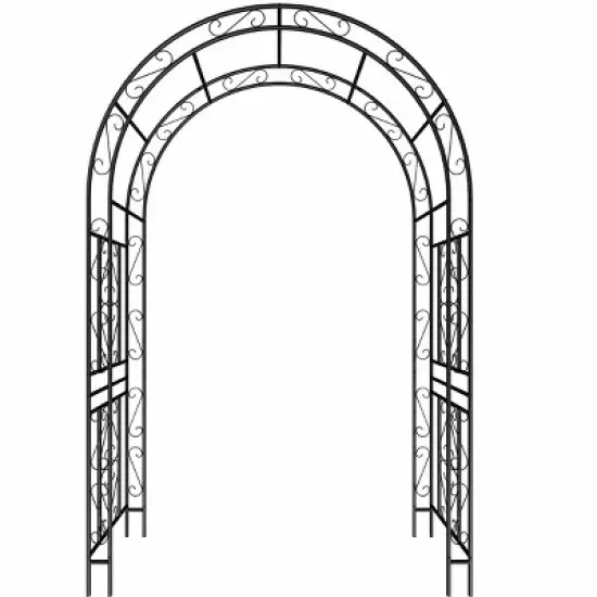 Lirago Black Metal Garden Arch-Galvanized Iron Trellis Rose Arch Outdoor Garden Decor with Gate Design 17.71"Dx90.55"Hx59.05"W image {6}