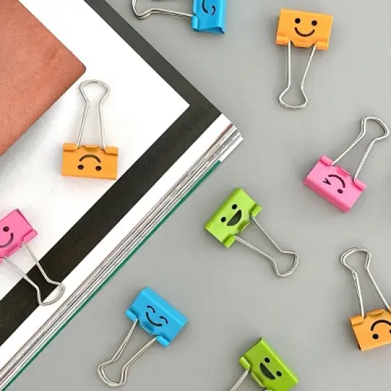 Wrapables Smiling Face Binder Clips for Office, Paper Clamps, Paper Clips, (Set of 48) Medium image {2}