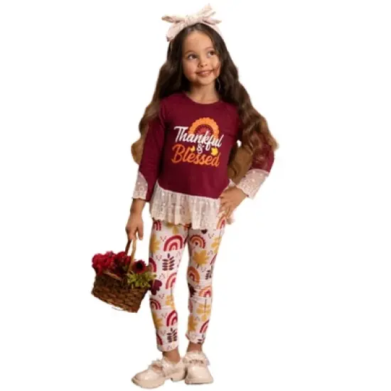 Girls Thankful & Blessed Legging Set - Mia Belle Girls image {7}