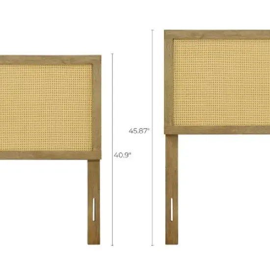 LuxenHome Natural Finish Rubberwood with Rattan Panel Headboard, Queen Brown image {5}