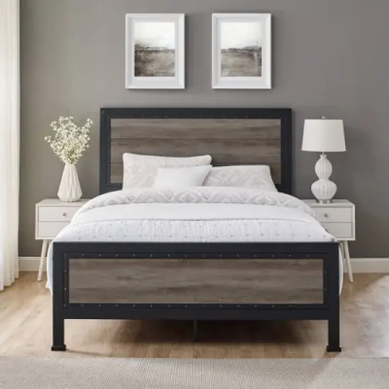 Queen Industrial Wood and Metal Bed - Saracina Home image {3}