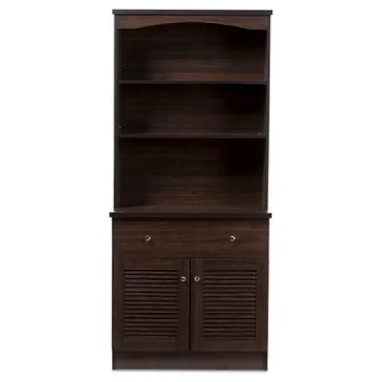 Agni Modern and Contemporary Buffet and Hutch Kitchen Cabinet - Dark Brown - Baxton Studio image {2}